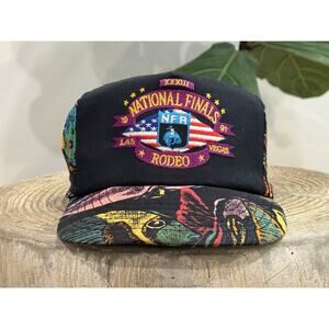 Vintage 1991 National Finals Rodeo America Fish Hat Adjustable Black Las Vegas